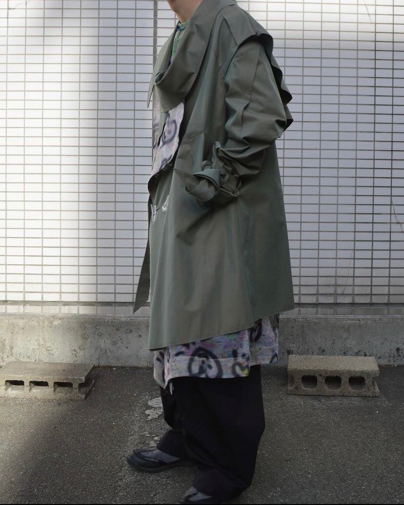 BASE MARK Tulle Print Comb.Coat