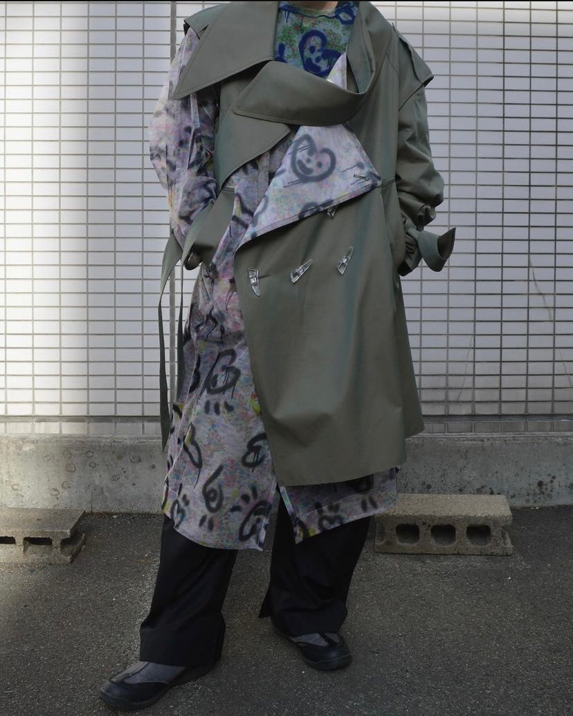 BASE MARK Tulle Print Comb.Coat