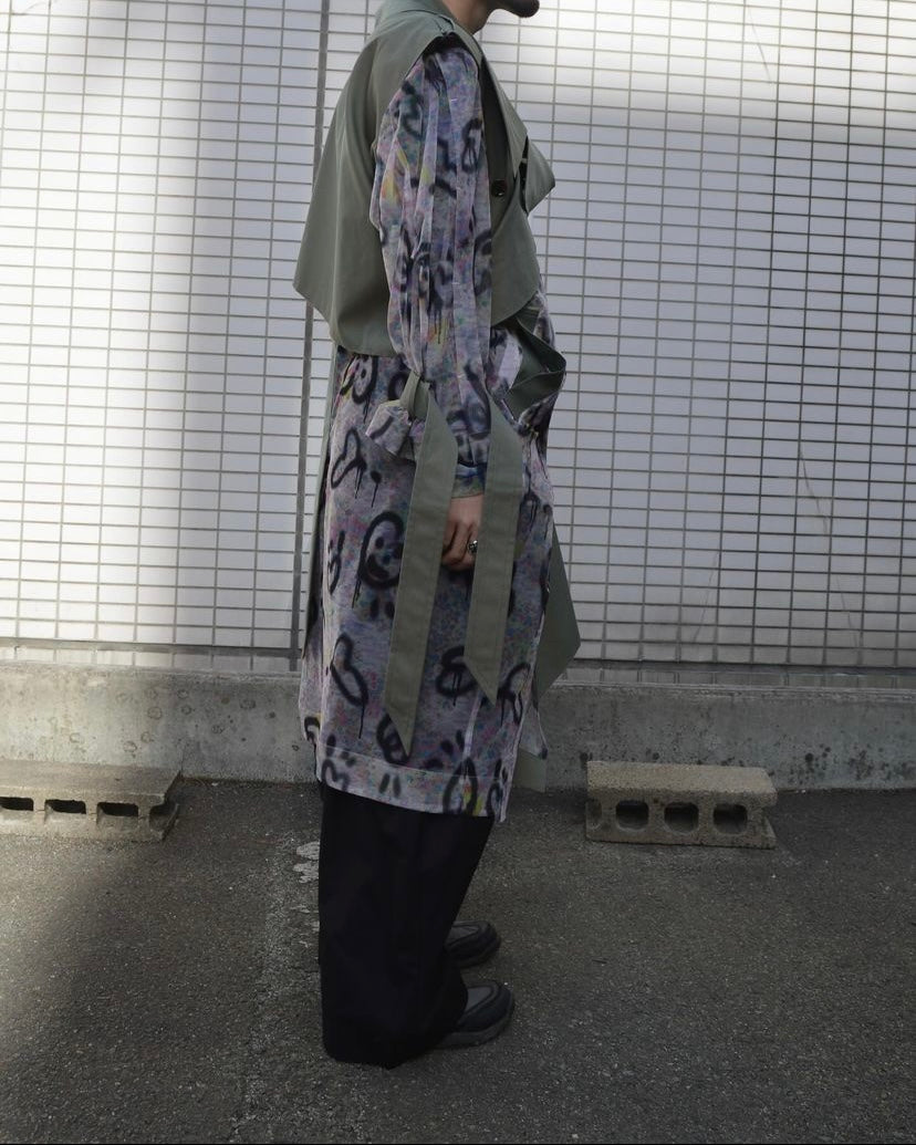 BASE MARK Tulle Print Comb.Coat