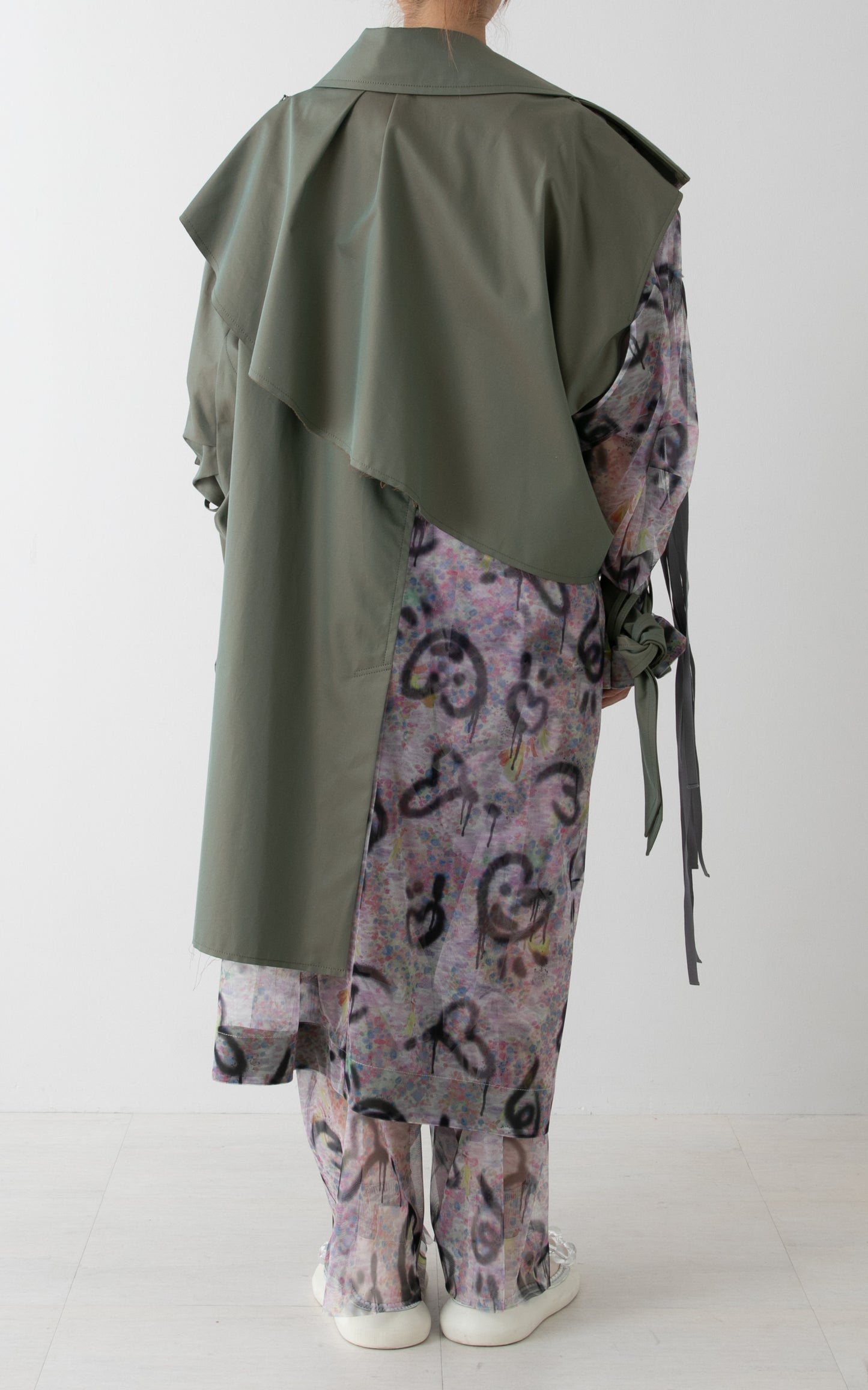 BASE MARK Tulle Print Comb.Coat