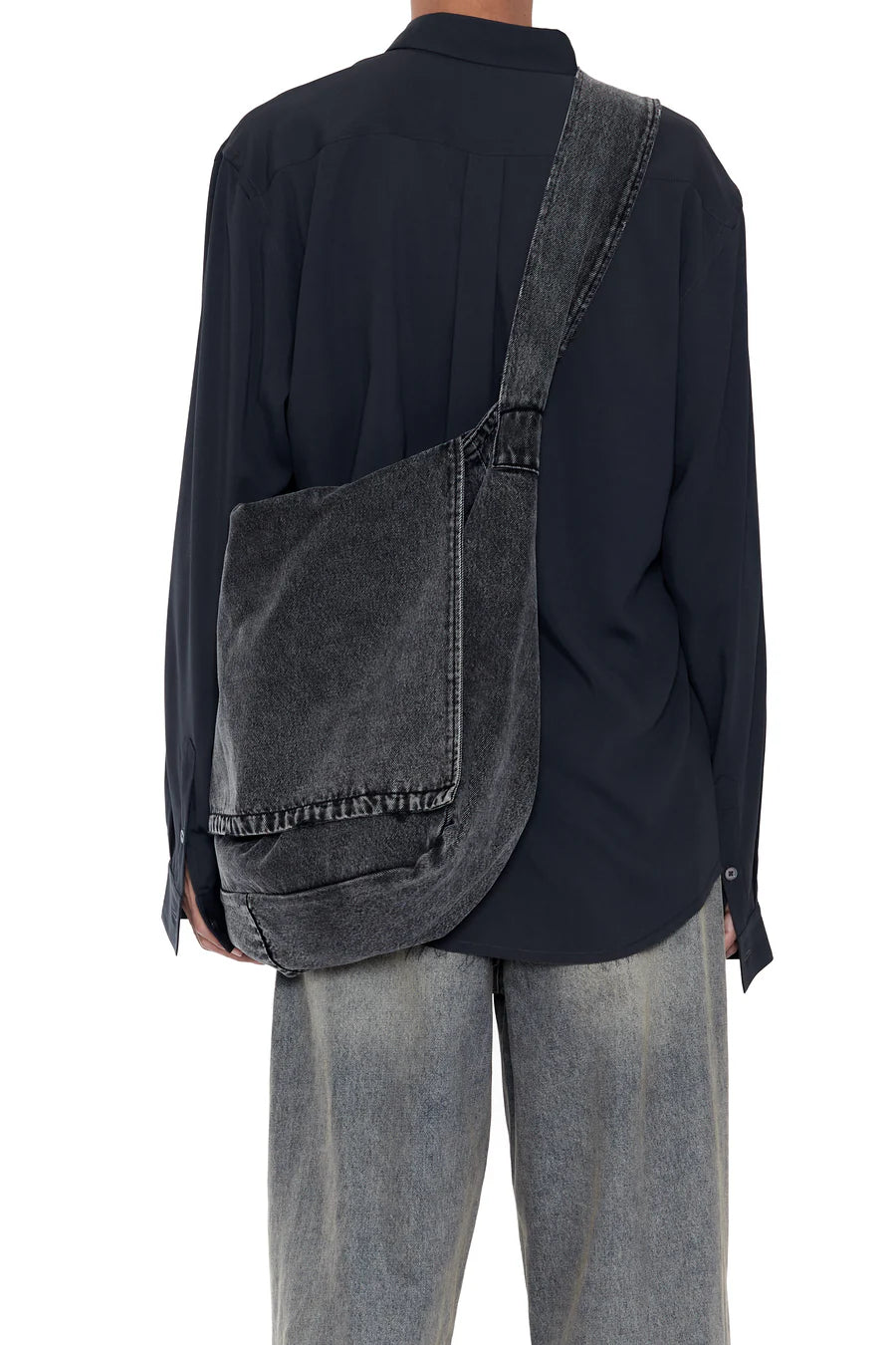 CODA BLACK ACID WASH DENIM CROSS BODY BAG