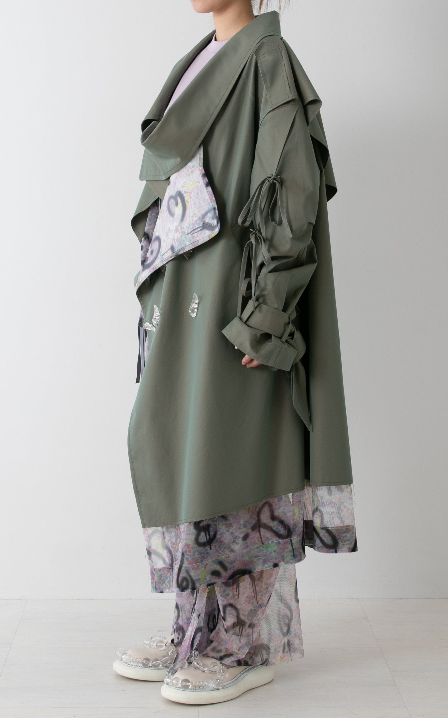 BASE MARK Tulle Print Comb.Coat