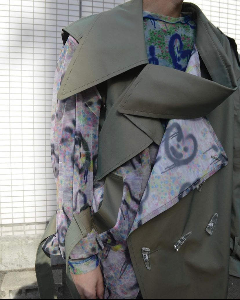 BASE MARK Tulle Print Comb.Coat