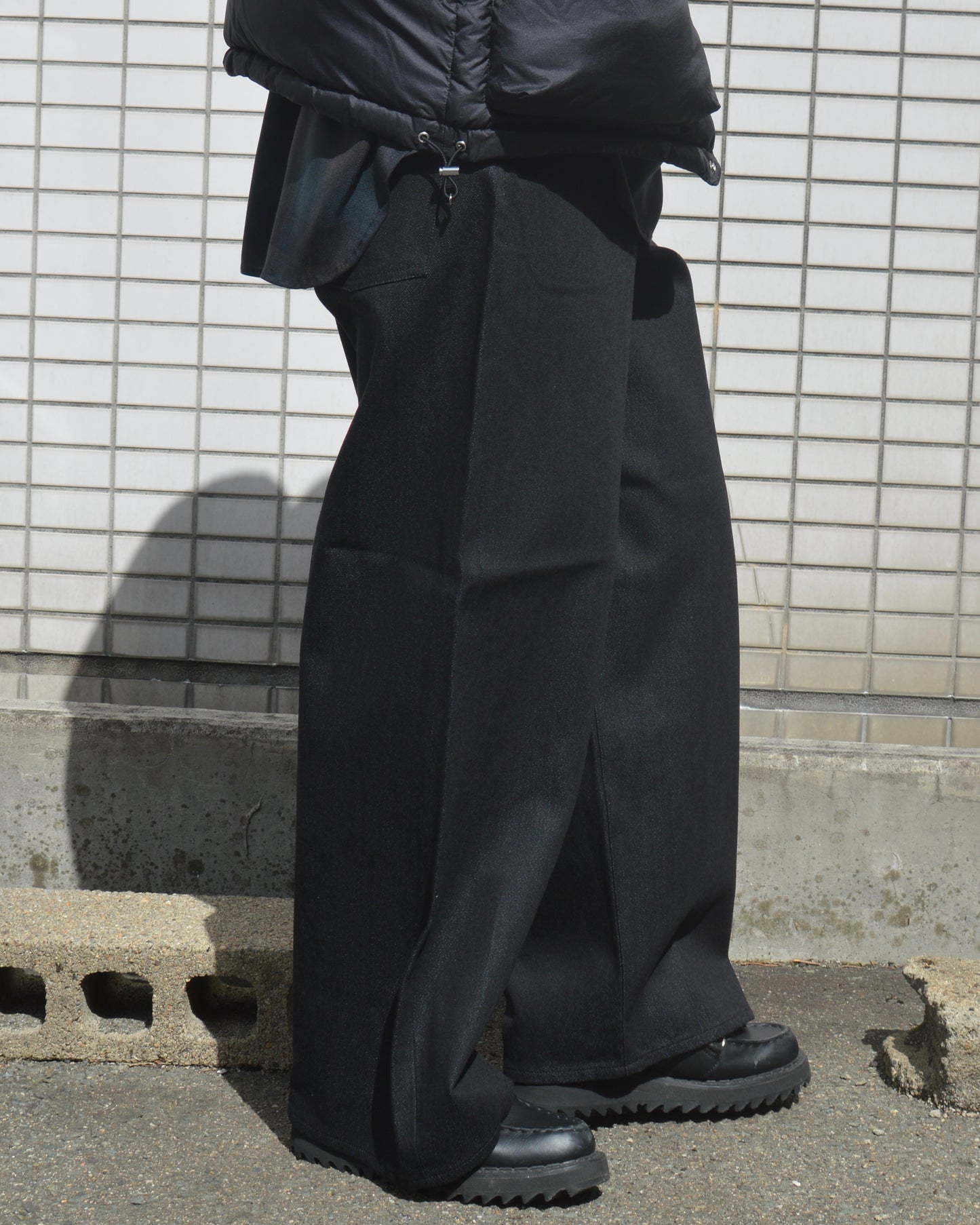 SUGARHILL TWISTED HEATHER DENIM PANTS WIDE CUT BLUE BLACK
