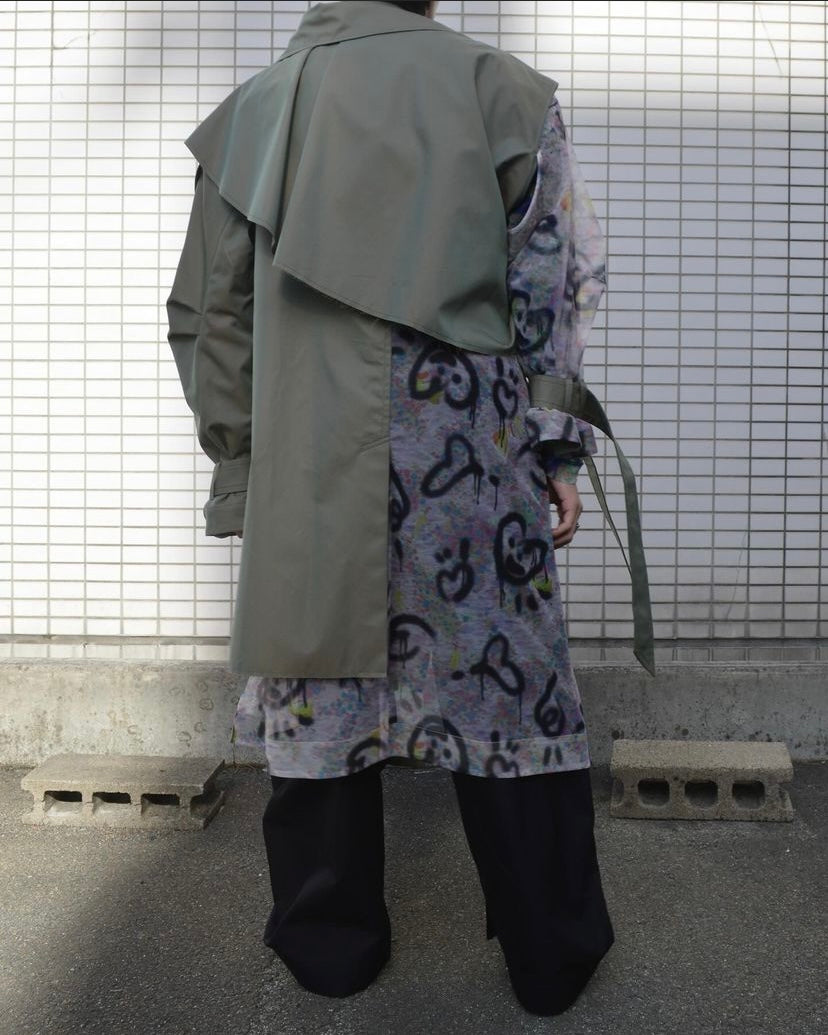 BASE MARK Tulle Print Comb.Coat