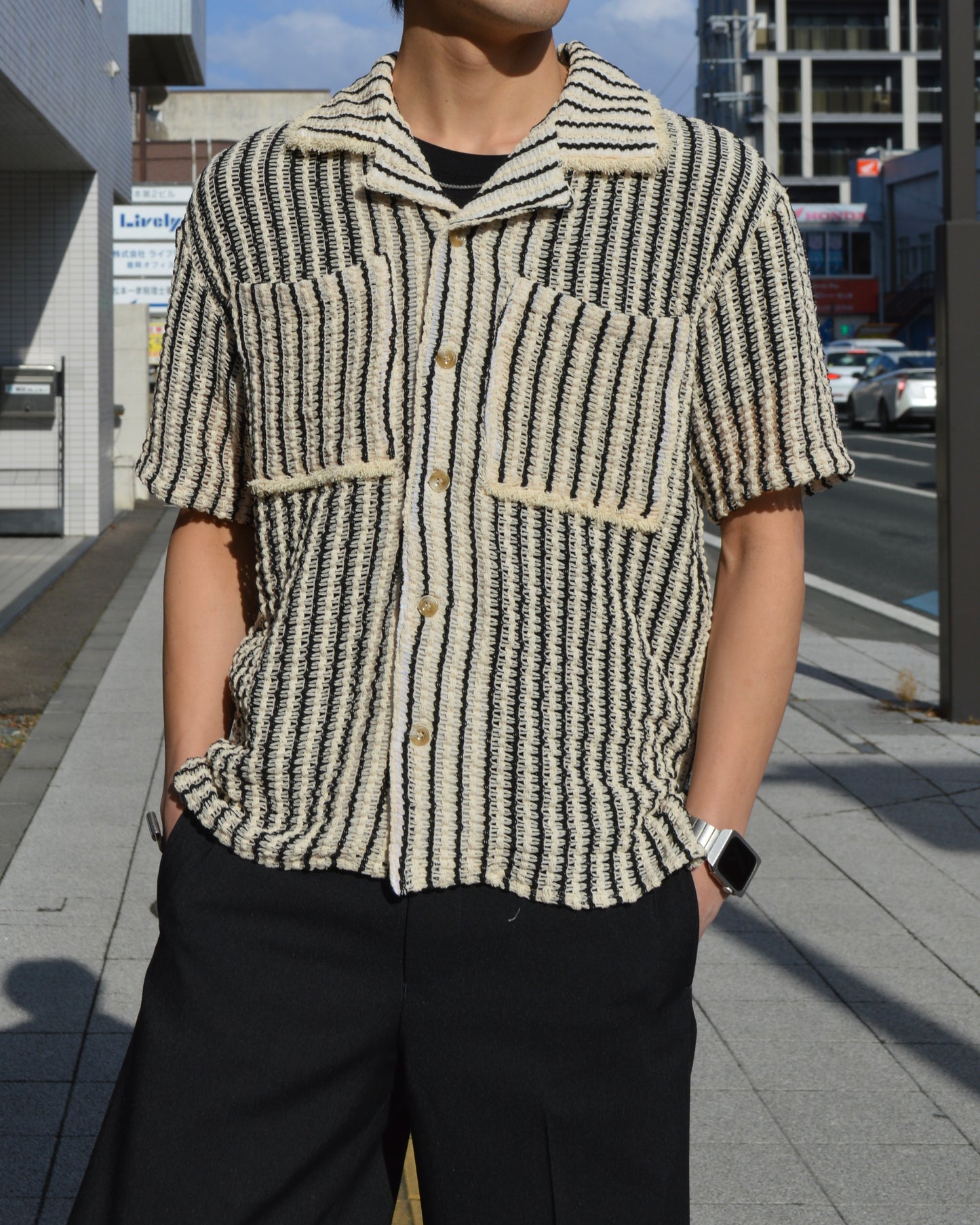 ADSB SHEER STRIPE KNIT SHIRTS