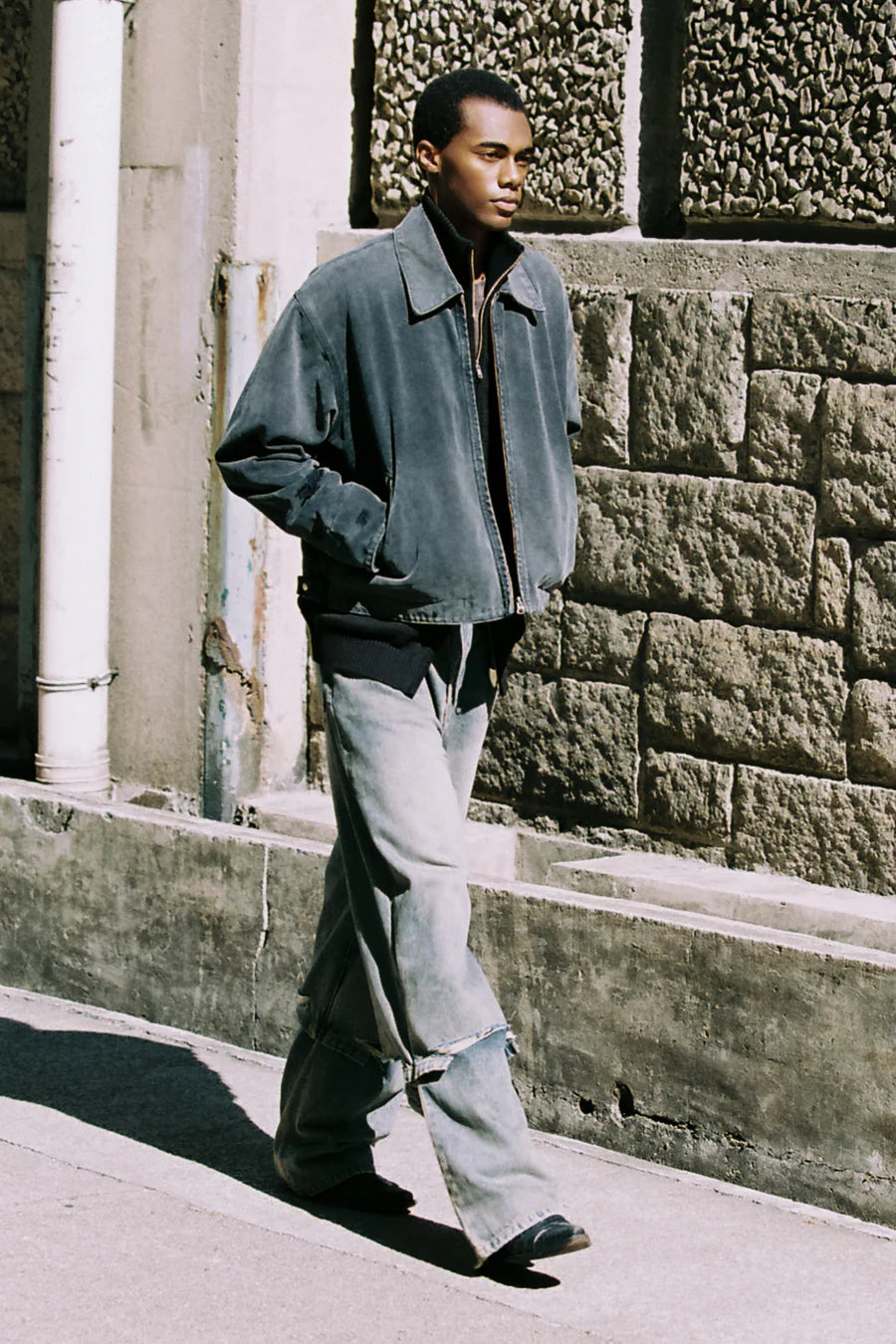 CODA FADED BLACK DAMAGED CANVAS CREW JACKET