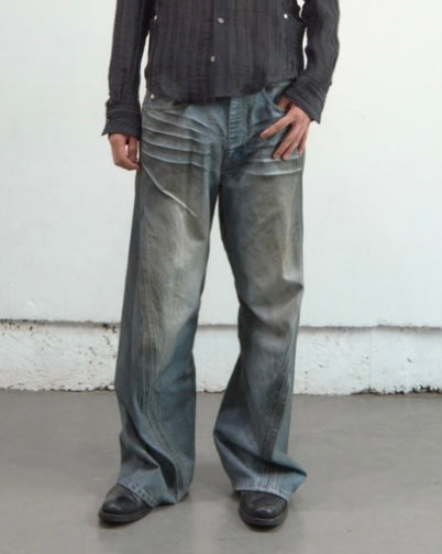 NVRFRGT 3D TWISTED WIDE LEG JEANS　DIRTY FADED INDIGO