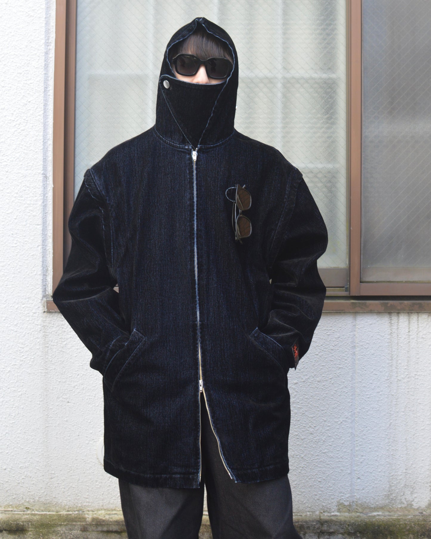 SYUMAN.　COVERED DENIM HOODIE - Coat / BLACK