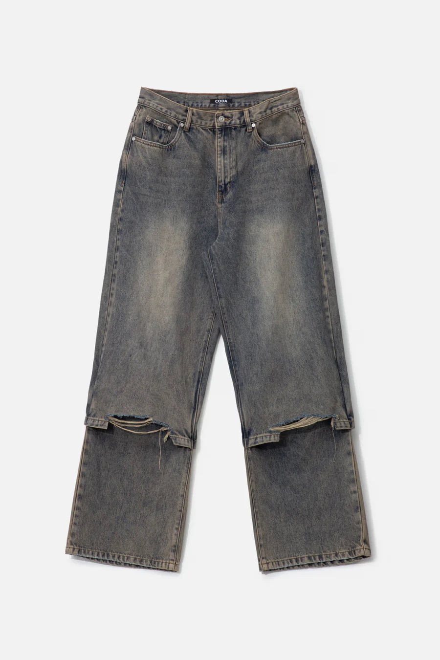 CODA GREY ACID WASH LAYERED HYBRID JEANS