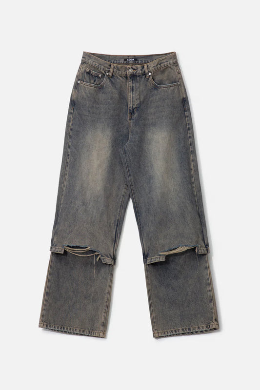 CODA GREY ACID WASH LAYERED HYBRID JEANS