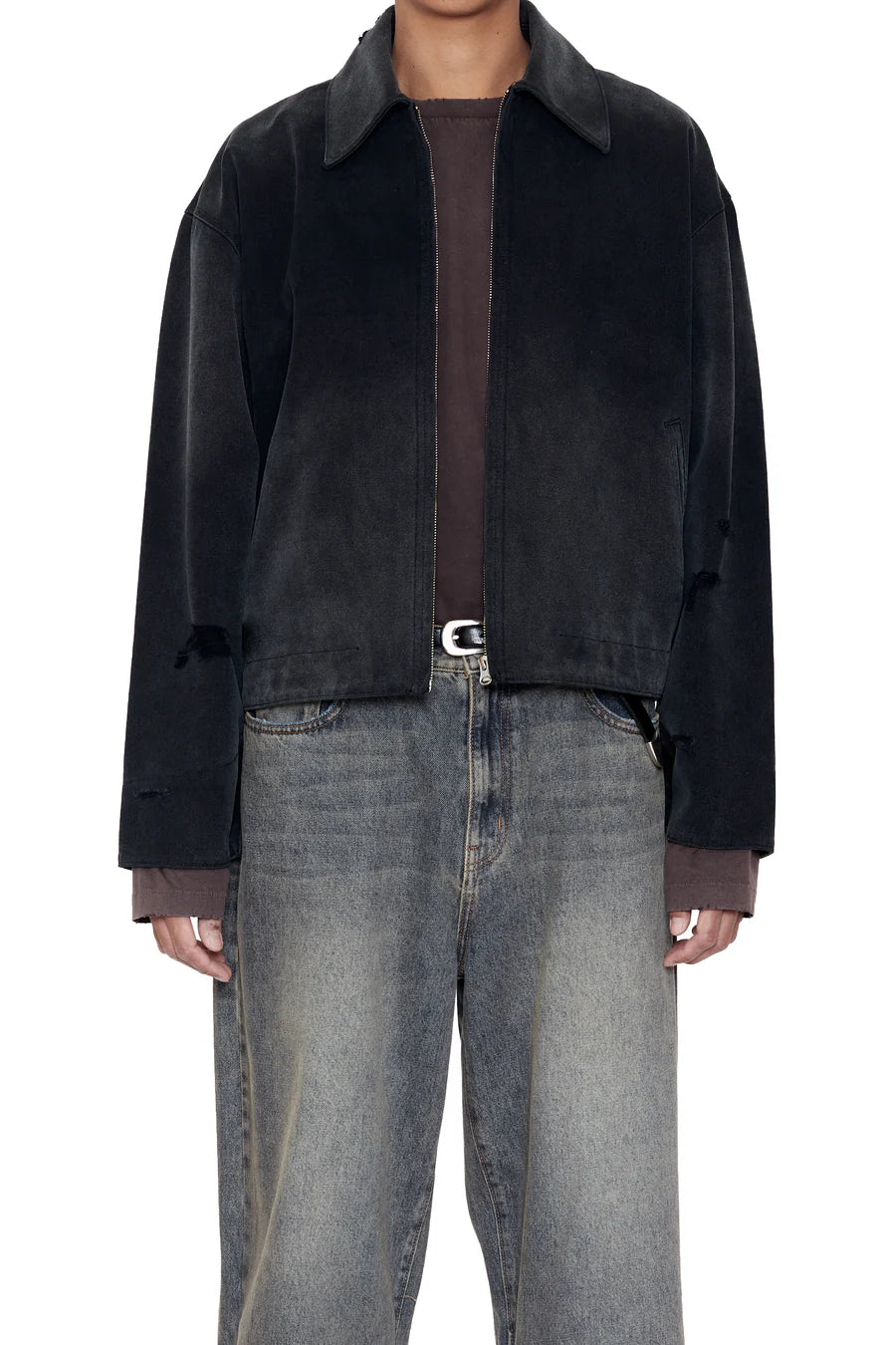 CODA FADED BLACK DAMAGED CANVAS CREW JACKET