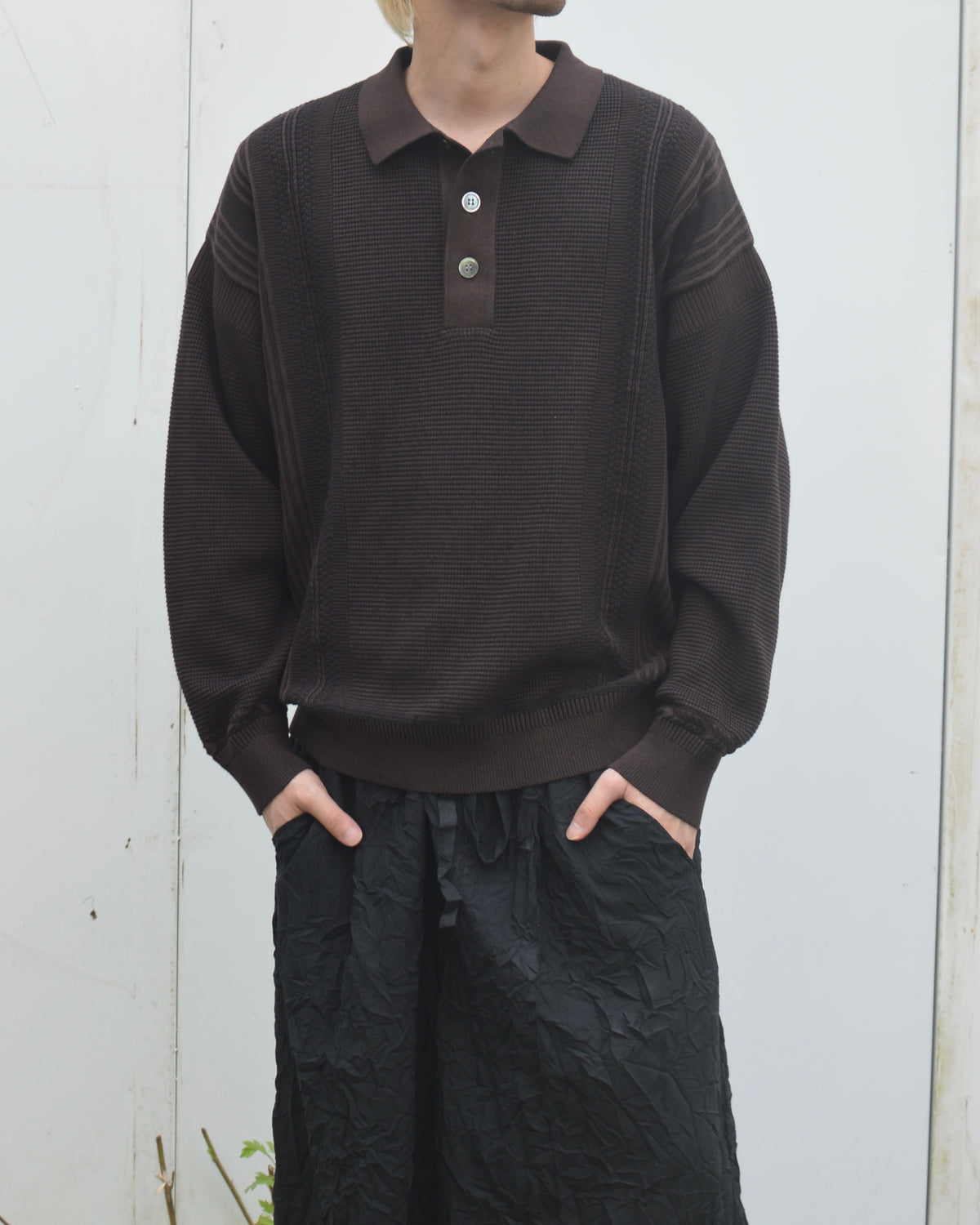 YASHIKI Akisame Knit Polo BROWN