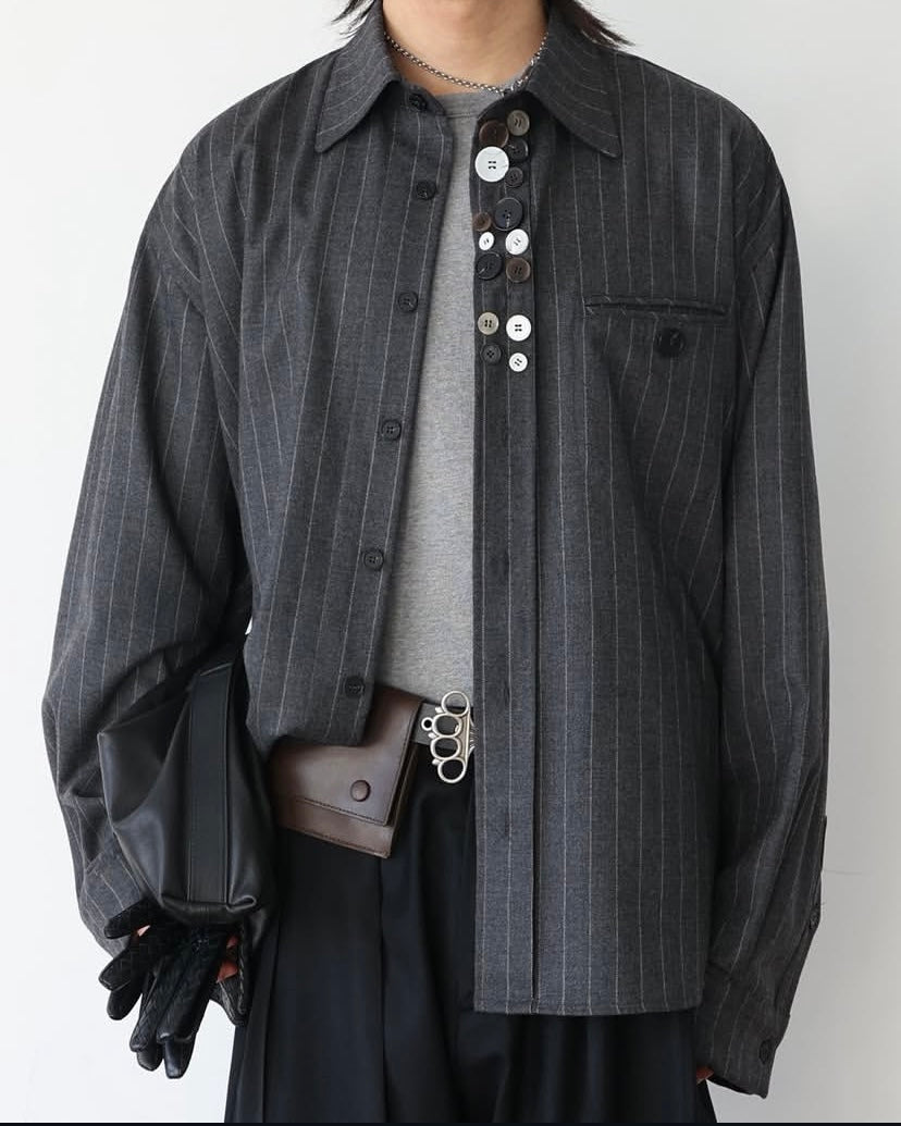 side. service Numerous Button Stripe Shirt in Wool