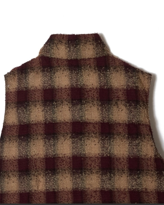SUGARHILL PLAID PUFFER REVERSIVLE VEST  WINE RED x BLACK