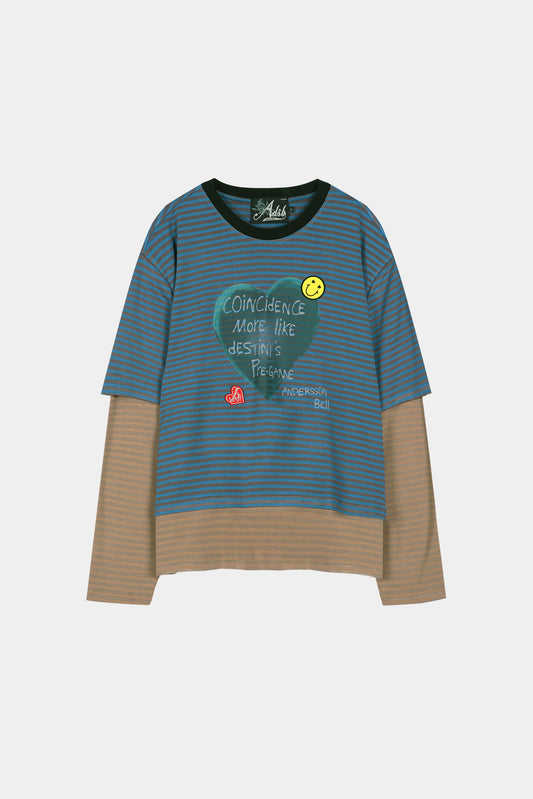 ADSB / HEART MESSAGE STRIPE LAYERED L/S T-SHIRT