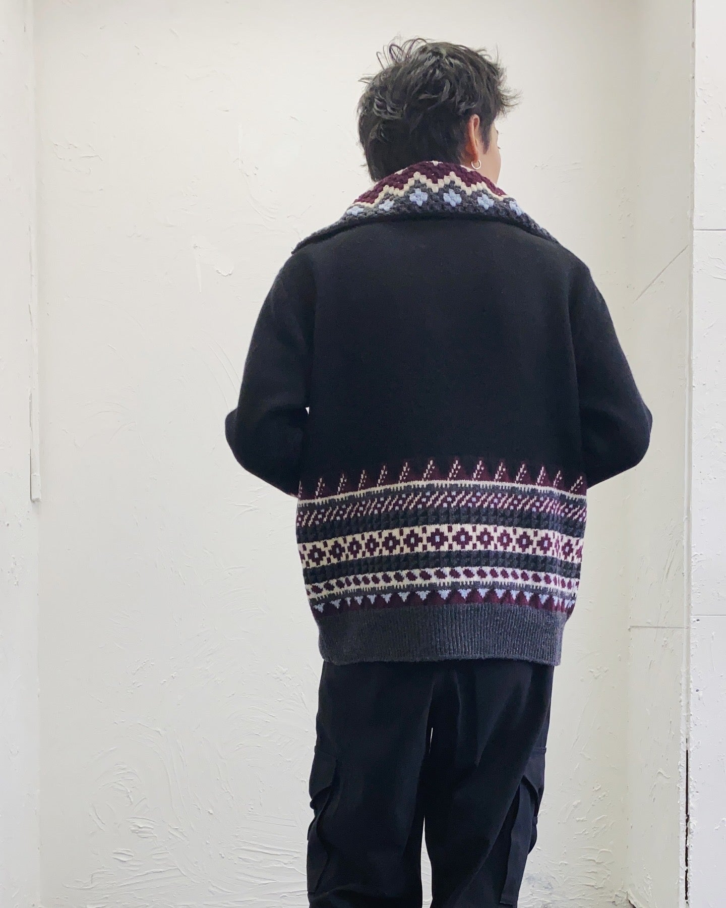 fluss / fairisle half zip crochet color knit