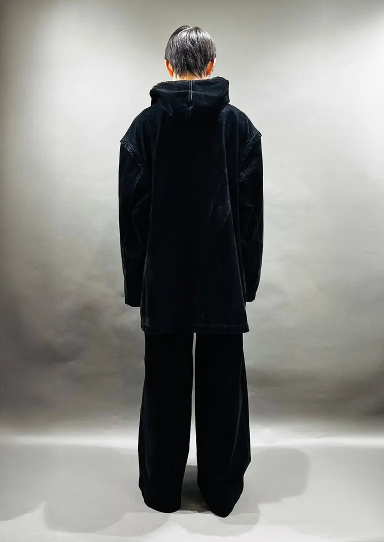 SYUMAN.　COVERED DENIM HOODIE - Coat / BLACK