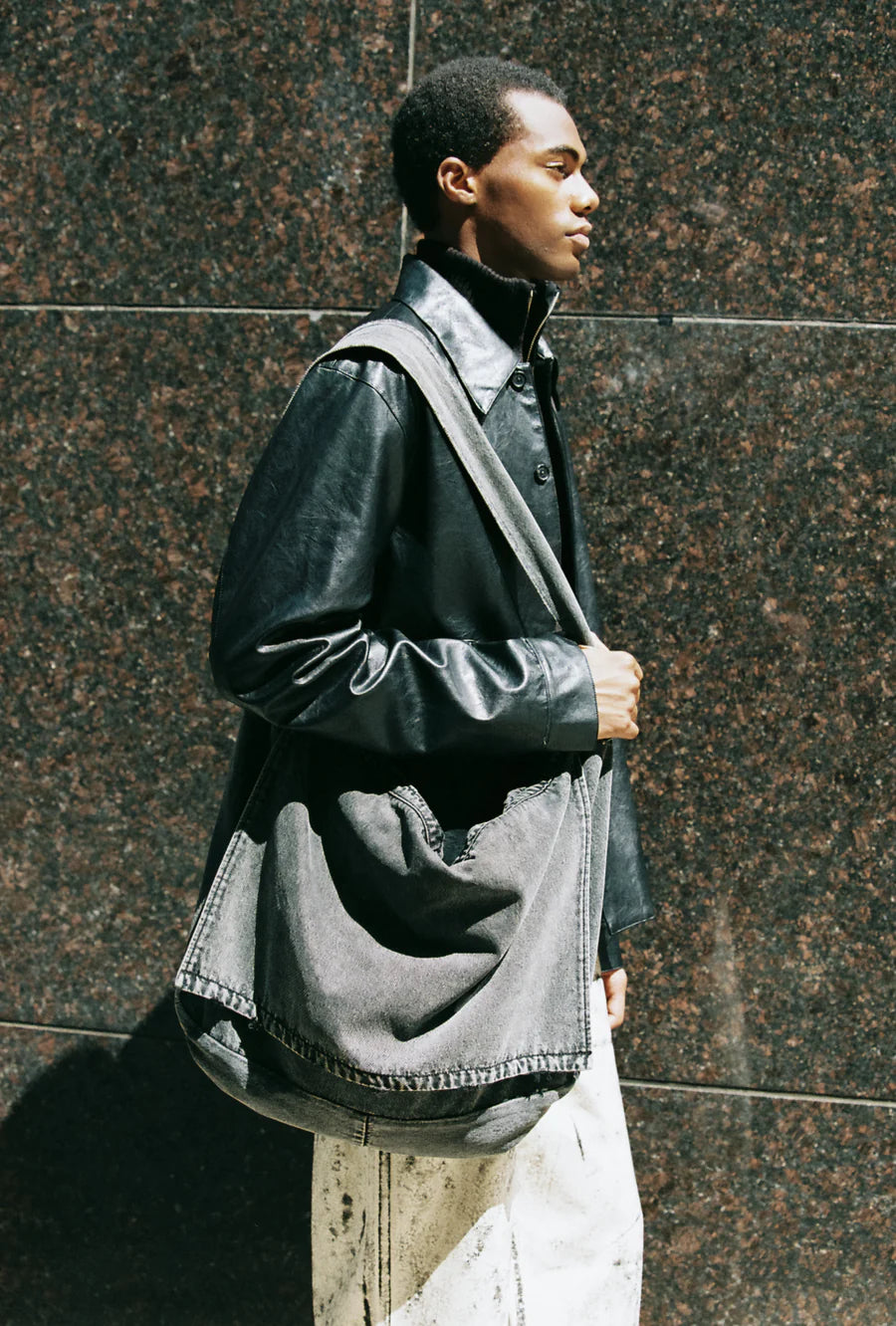 CODA BLACK ACID WASH DENIM CROSS BODY BAG