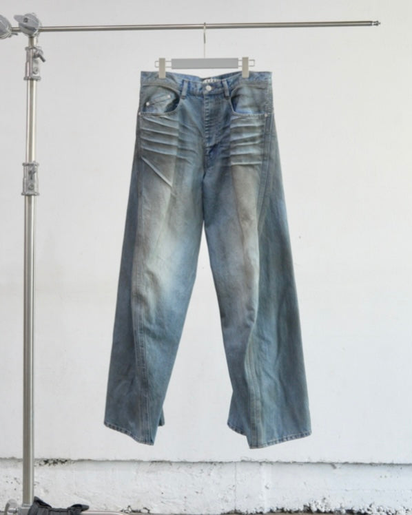 NVRFRGT 3D TWISTED WIDE LEG JEANS　DIRTY FADED INDIGO