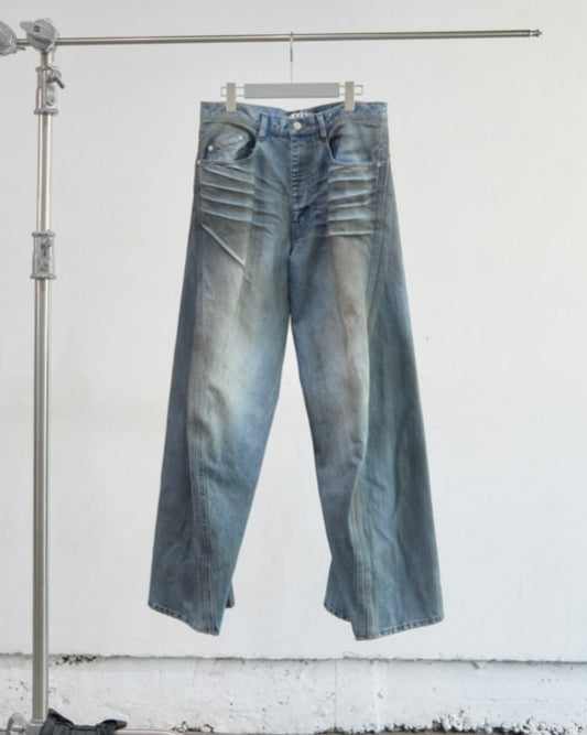 NVRFRGT 3D TWISTED WIDE LEG JEANS　DIRTY FADED INDIGO