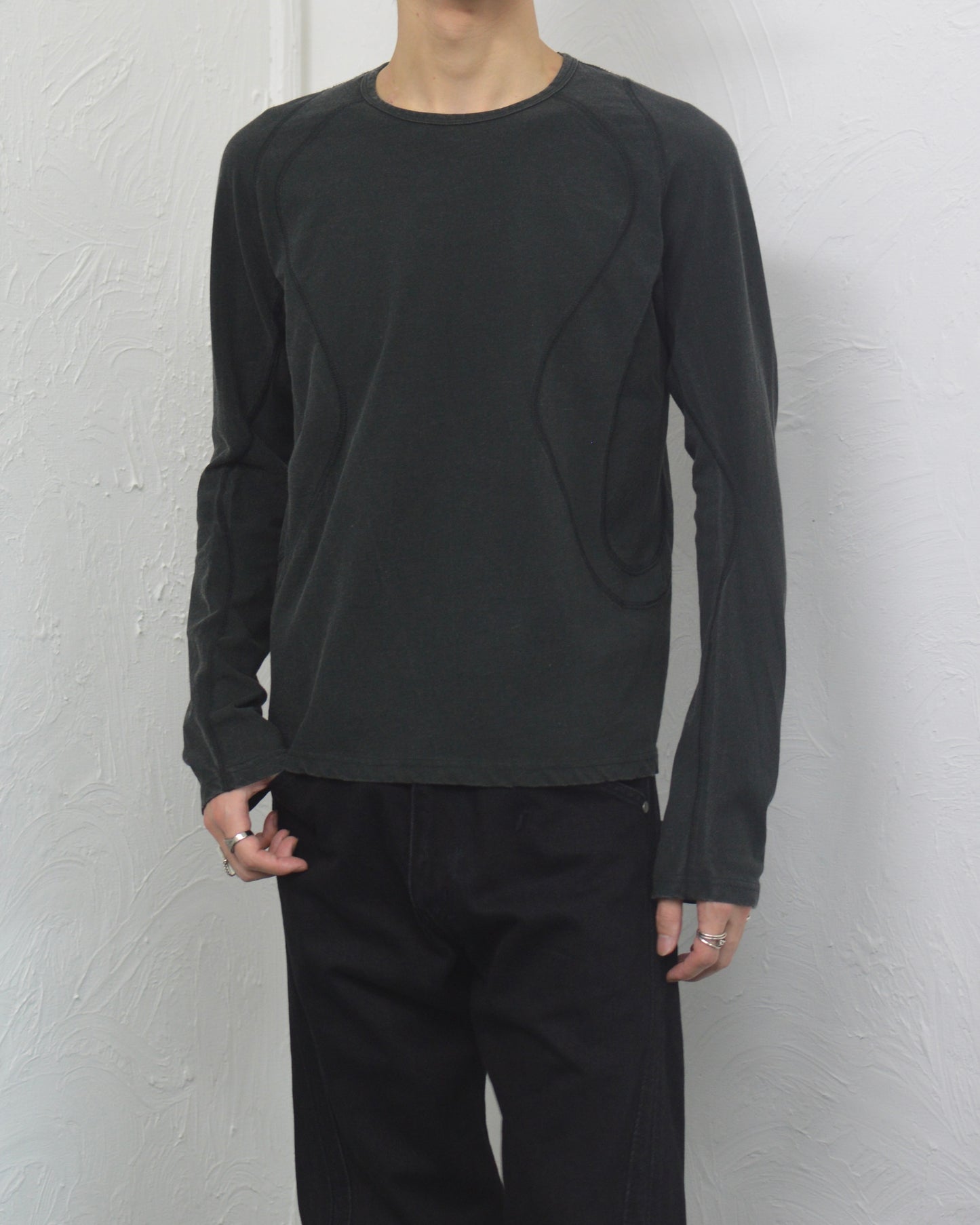 NVRFRGT PANNELD LONG SLEEVE T-SHIRT FADED BLACK