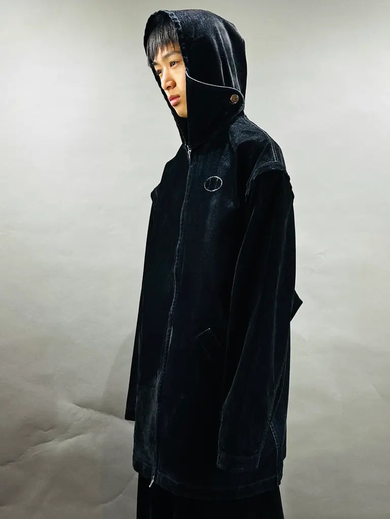 SYUMAN.　COVERED DENIM HOODIE - Coat / BLACK