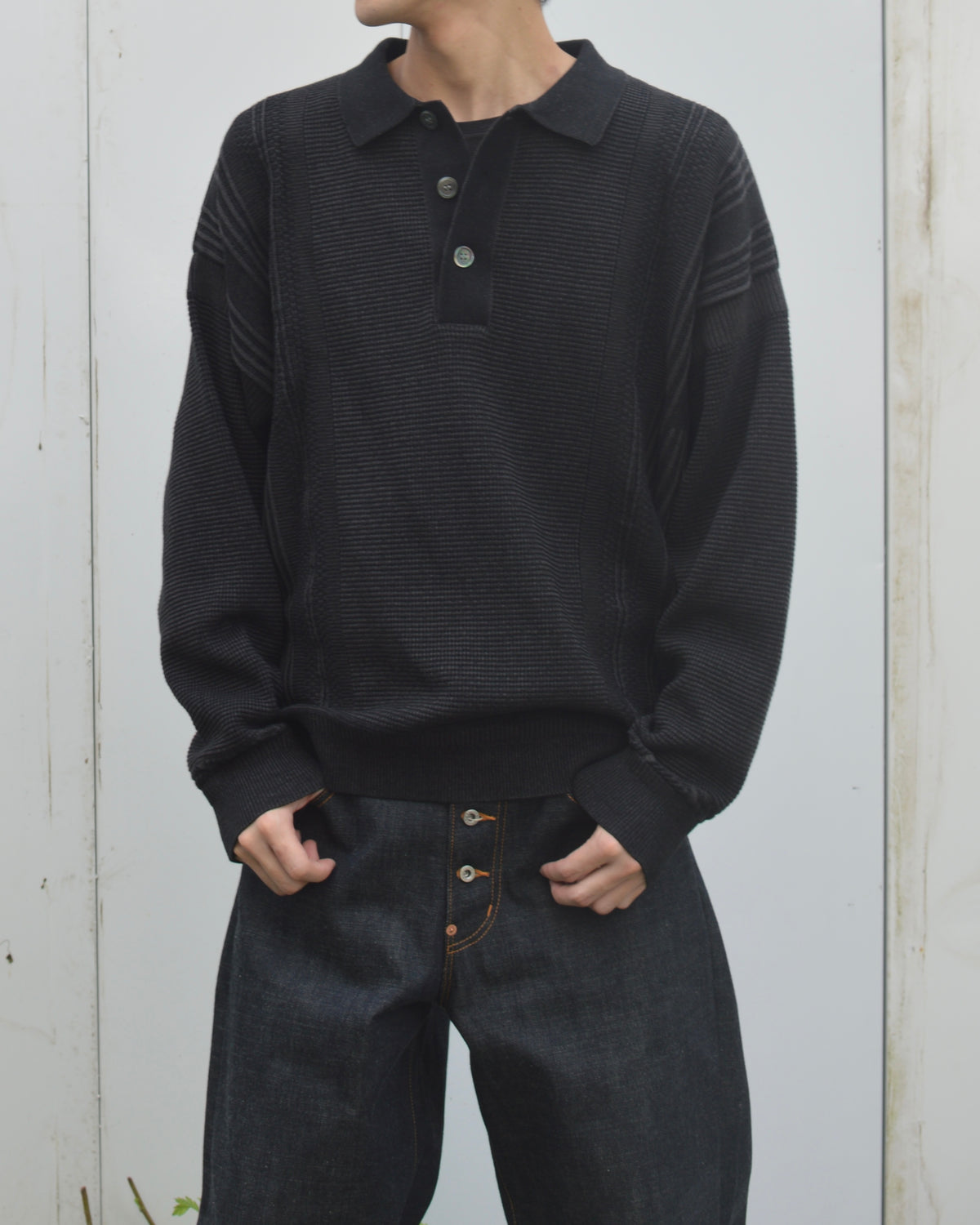 YASHIKI Akisame Knit Polo BLACK