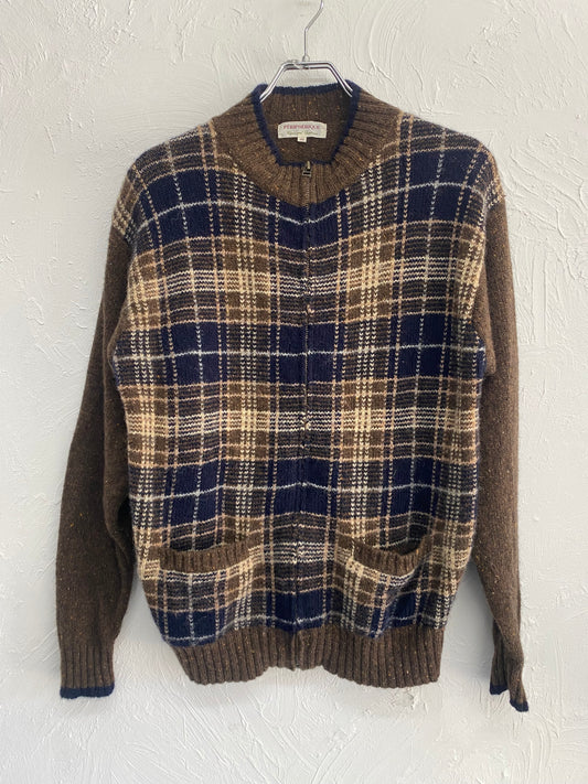 check design knit cardigan