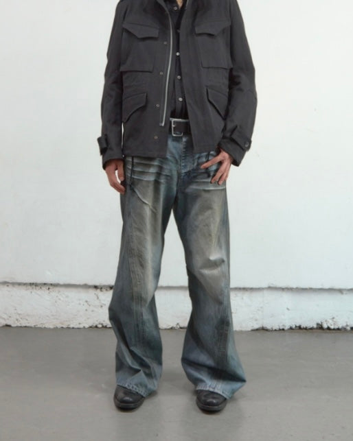 NVRFRGT 3D TWISTED WIDE LEG JEANS　DIRTY FADED INDIGO