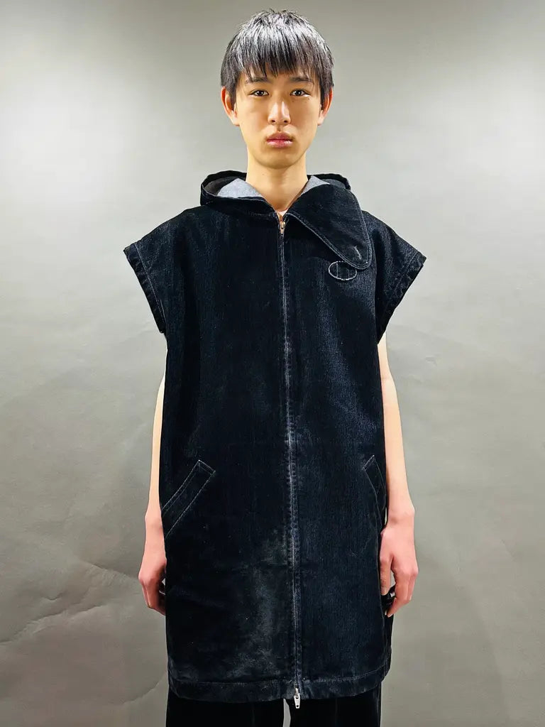SYUMAN.　COVERED DENIM HOODIE - Coat / BLACK