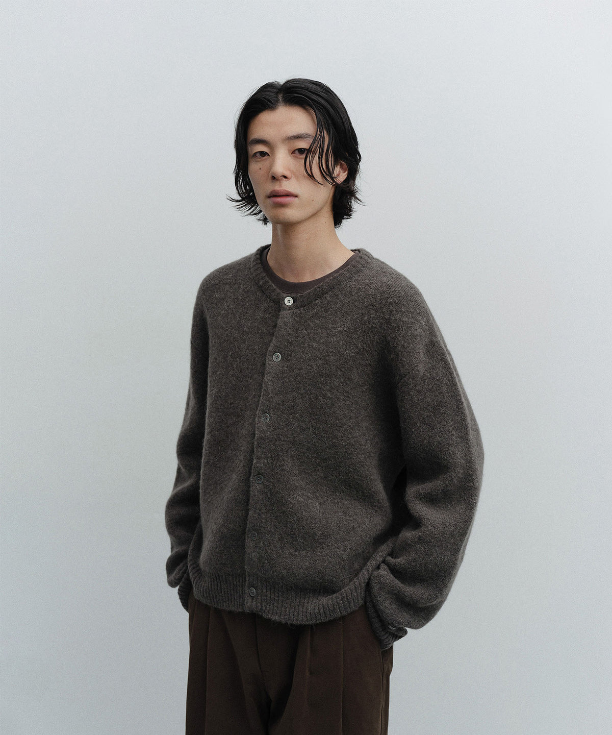 ANOTHER OFFICE Current Alpaca Roundneck Cardigan