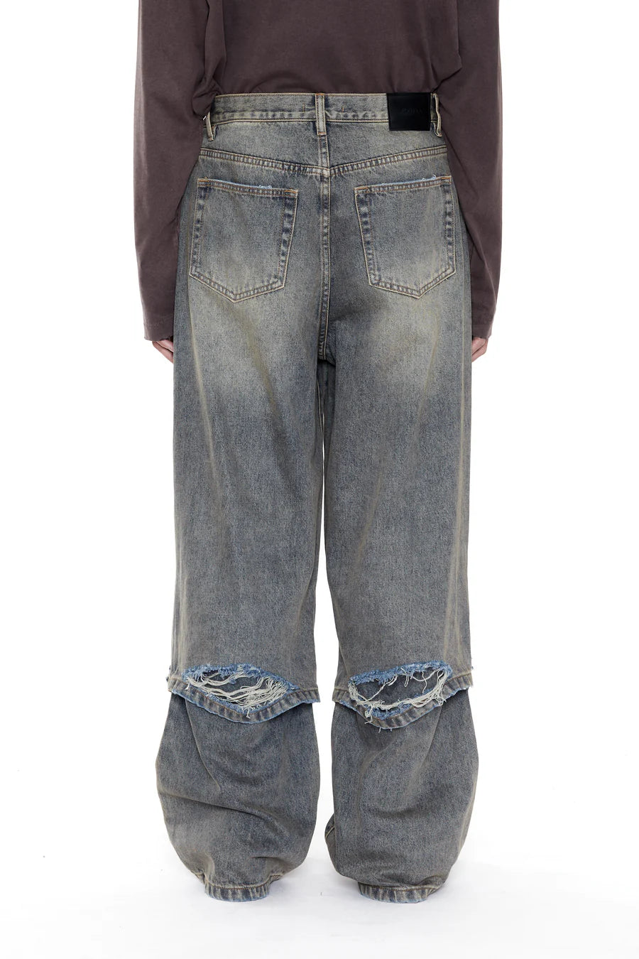 CODA GREY ACID WASH LAYERED HYBRID JEANS