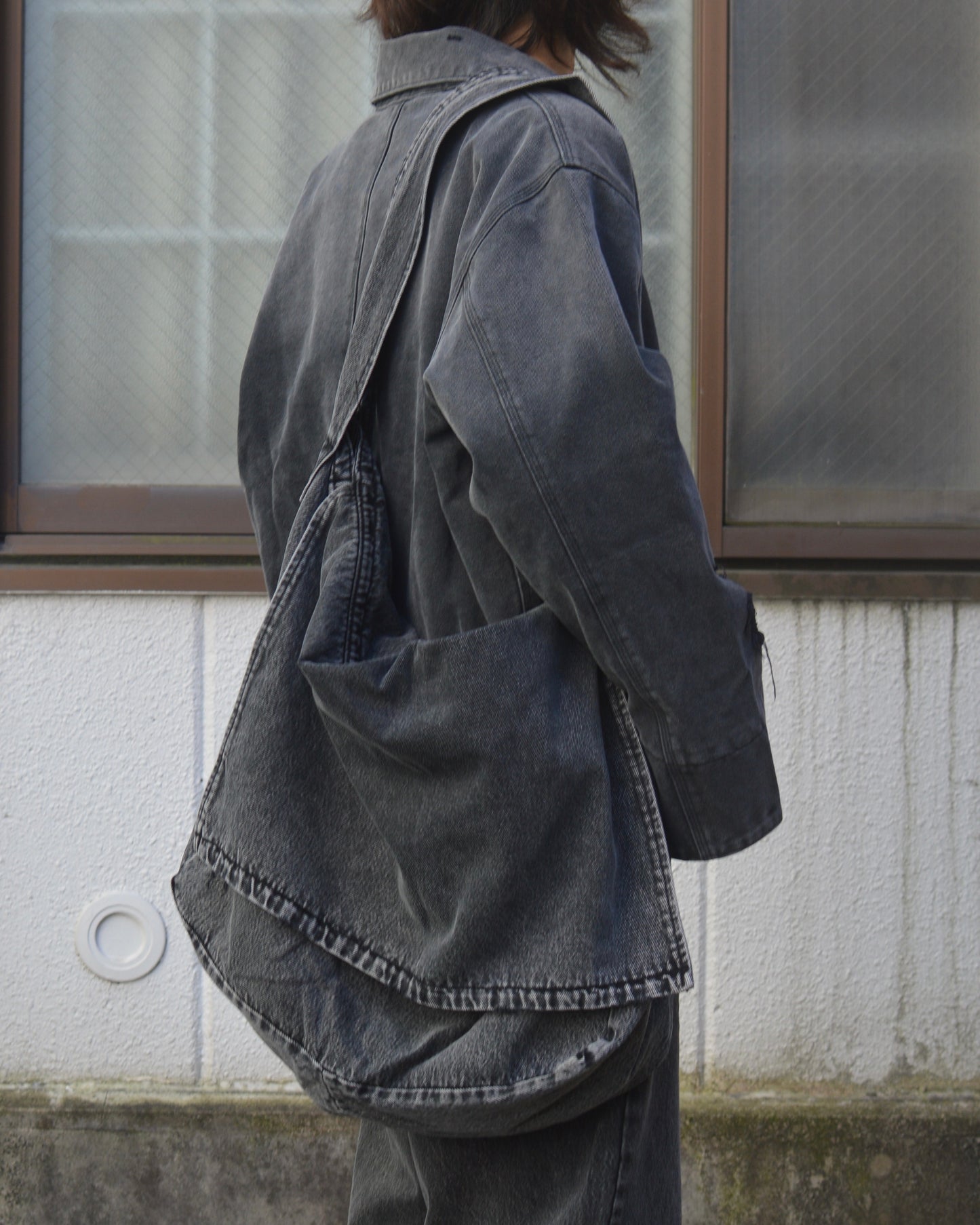 CODA FADED BLACK DAMAGED CANVAS CREW JACKET