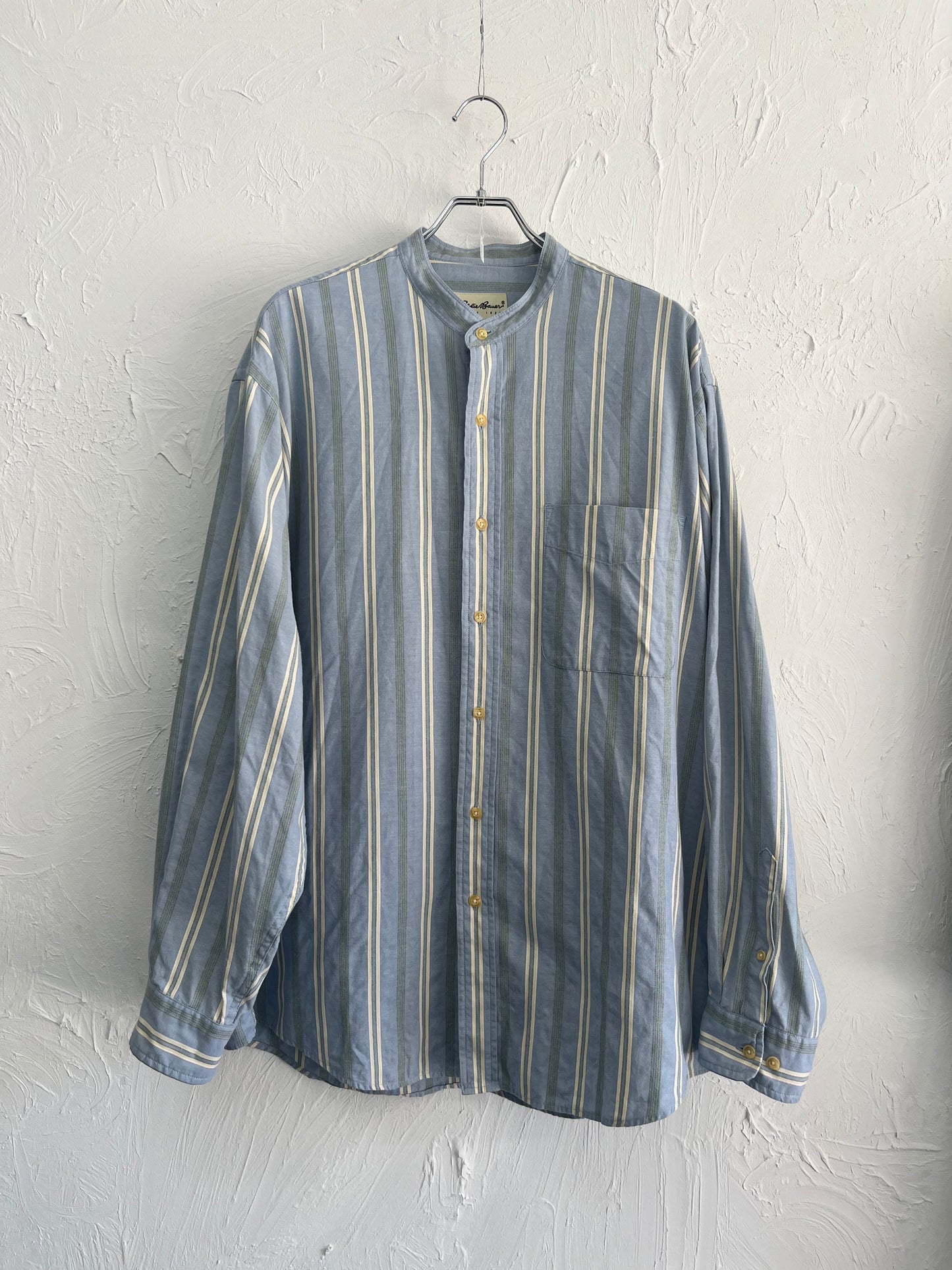 90s Eddie Bauer mulch stripe band collar shirt