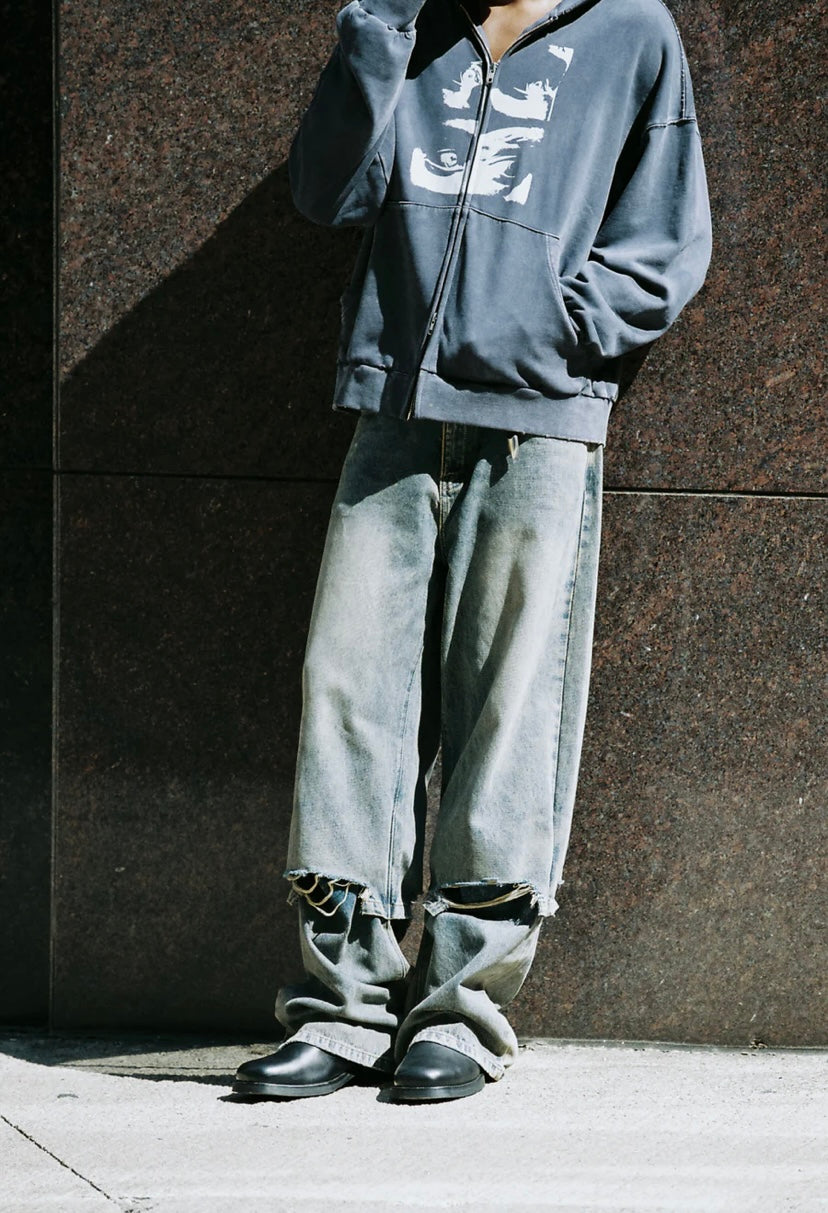 CODA GREY ACID WASH LAYERED HYBRID JEANS