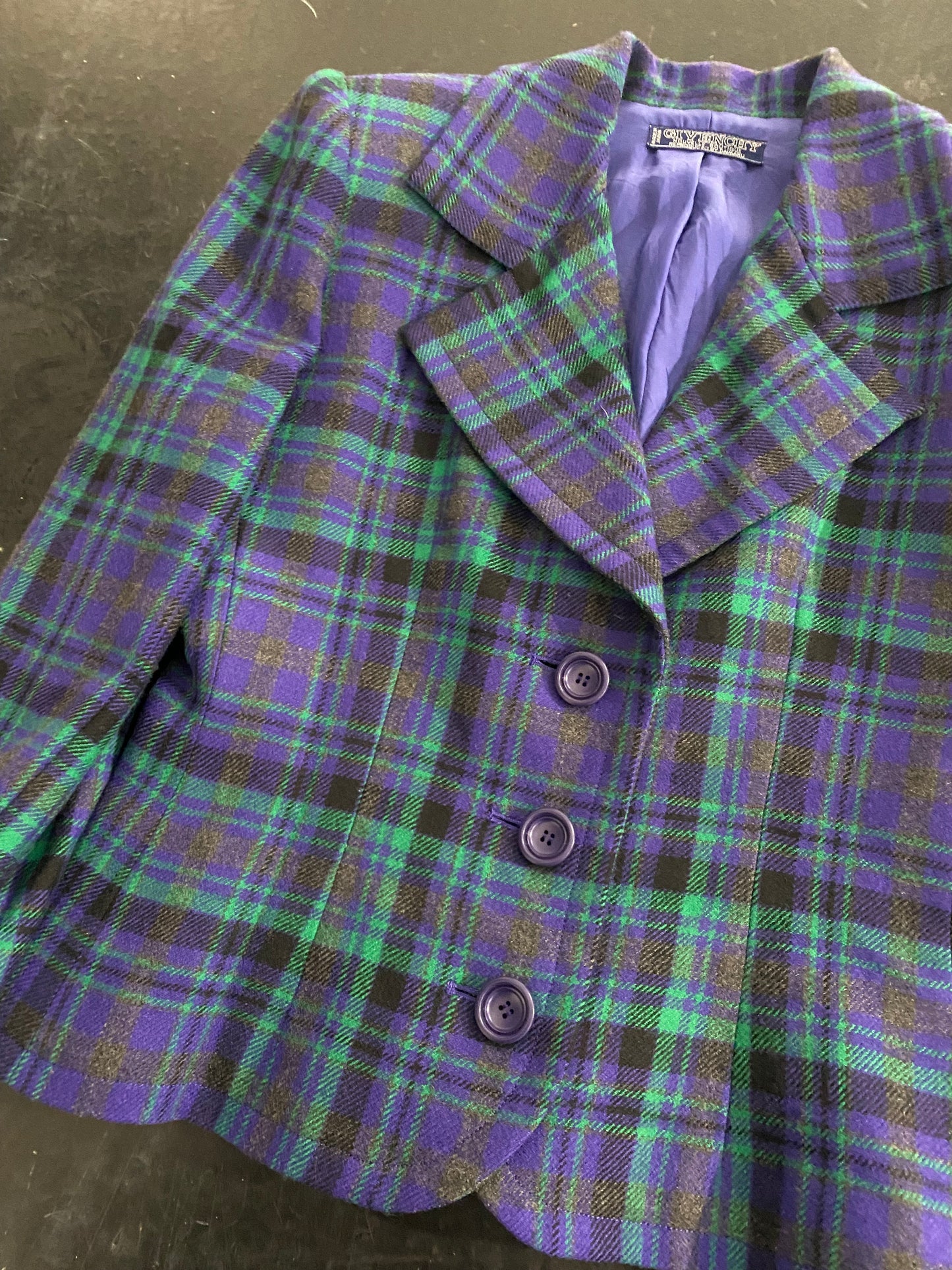 80s GIVENCHY check pattern wool short jacket