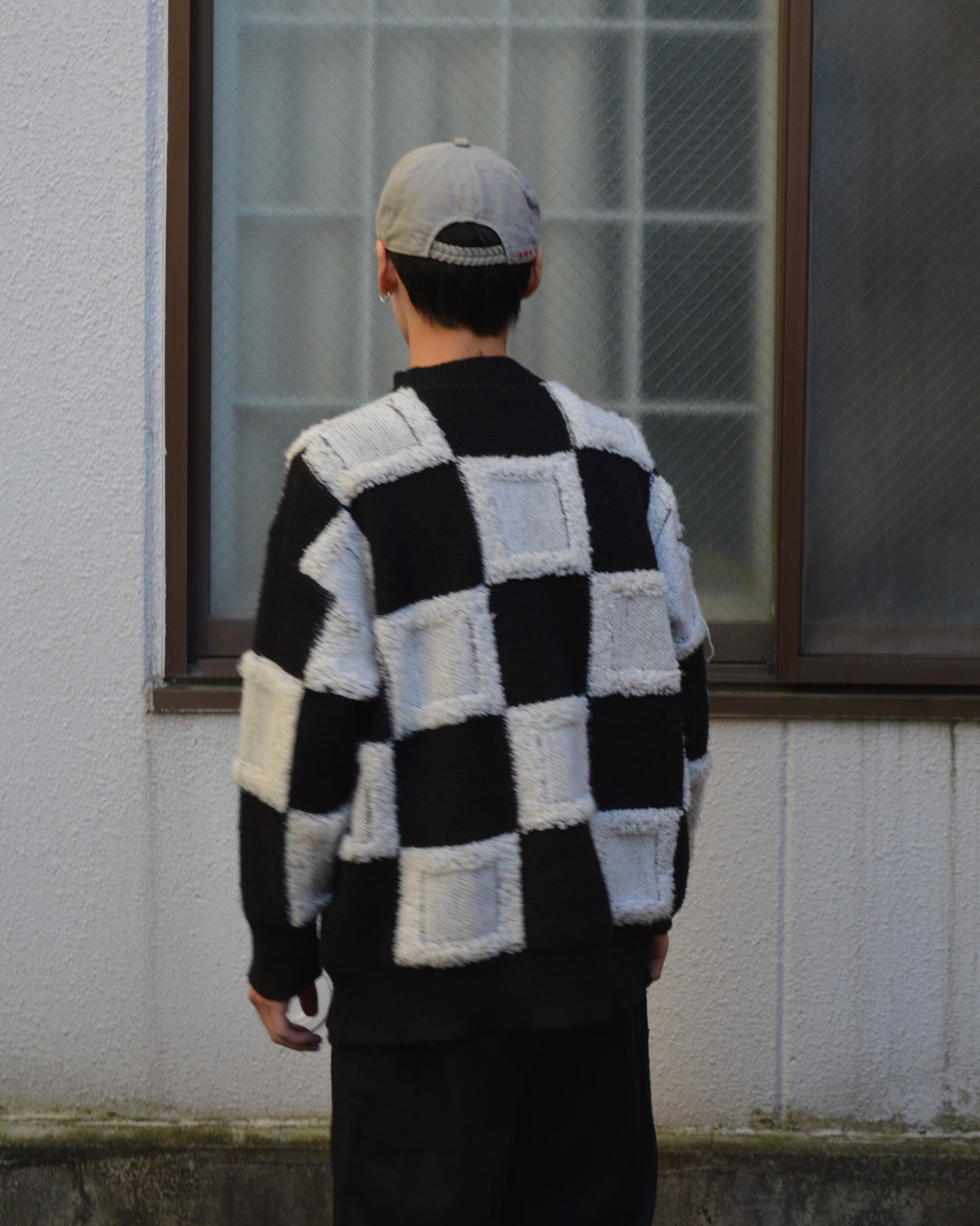 black and white design pile knit