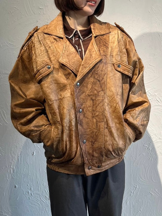 brown double leather jacket