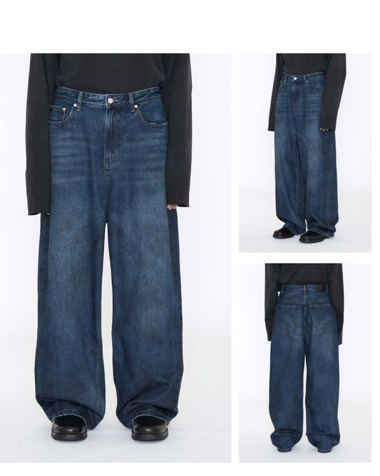 CODA/ DIRTY INDIGO WASHED DISTRESSED EXTENDED CUT LUFT JEANS