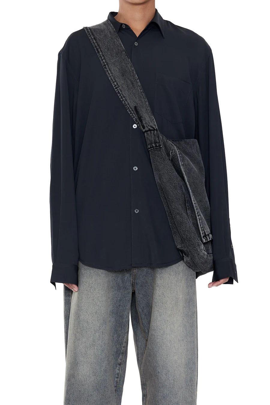 CODA BLACK ACID WASH DENIM CROSS BODY BAG