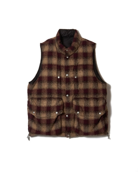 SUGARHILL PLAID PUFFER REVERSIVLE VEST  WINE RED x BLACK