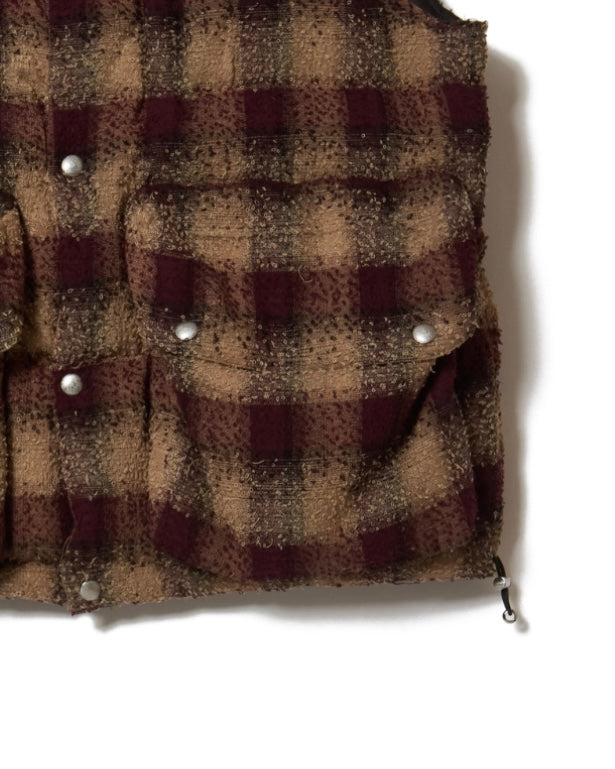 SUGARHILL PLAID PUFFER REVERSIVLE VEST  WINE RED x BLACK