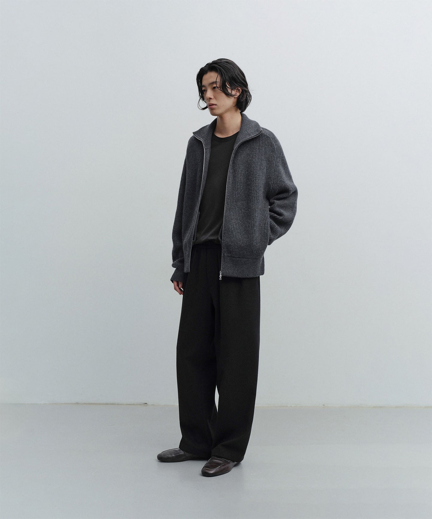 ANOTHER OFFICE Cashmere Banding Easy Pants BLACK