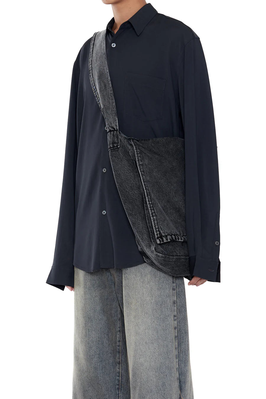 CODA BLACK ACID WASH DENIM CROSS BODY BAG