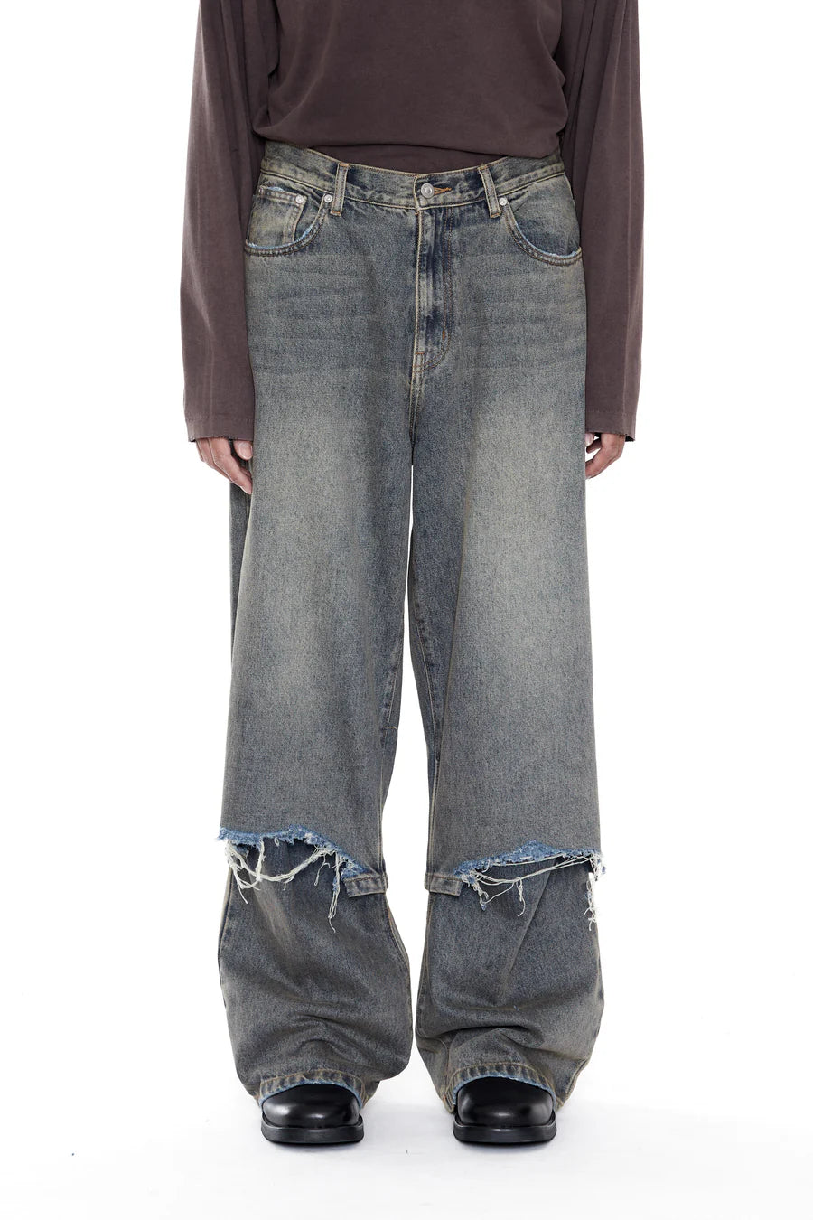 CODA GREY ACID WASH LAYERED HYBRID JEANS