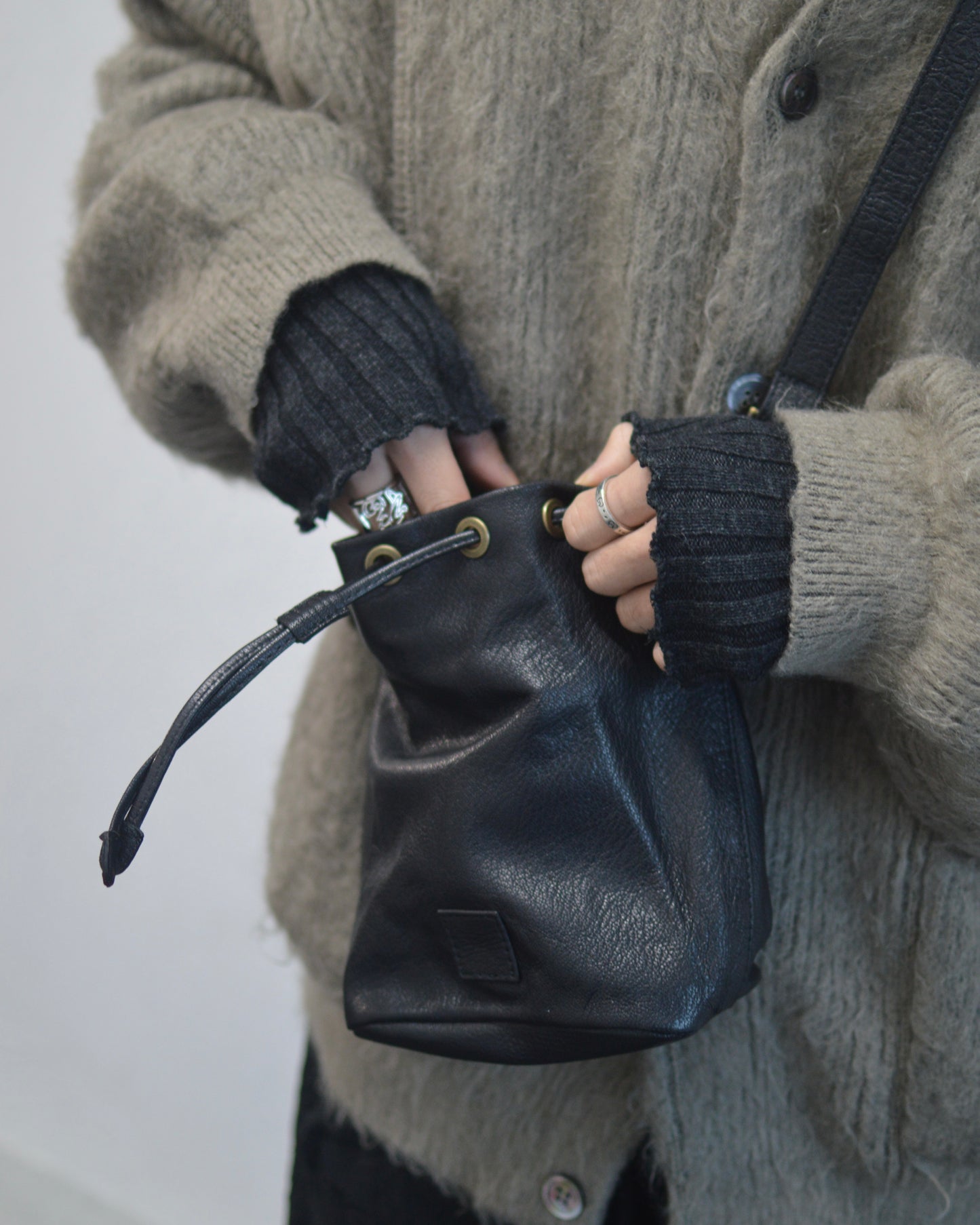 refomed CCU LEATHER "KINCHAKU" BAG