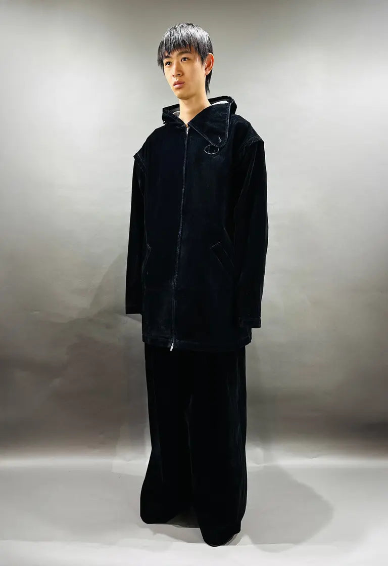 SYUMAN.　COVERED DENIM HOODIE - Coat / BLACK