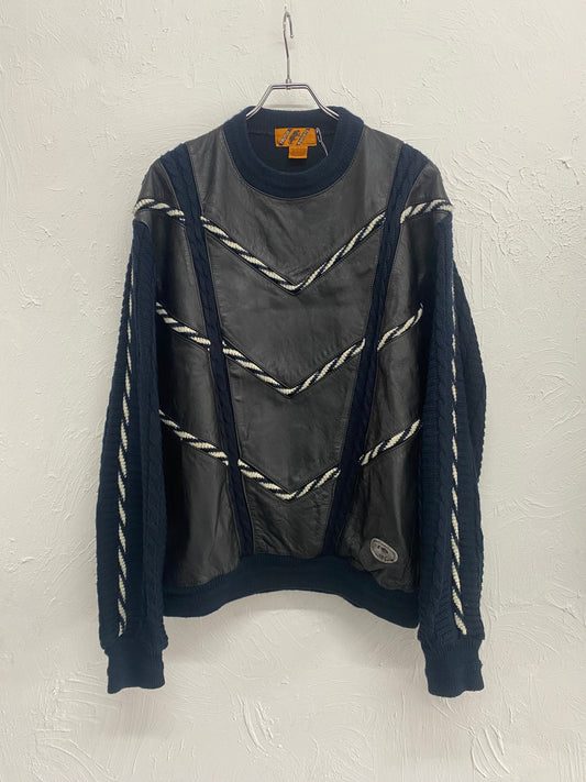 leather switching design knit