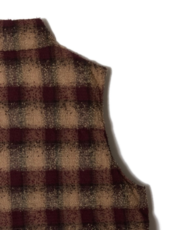 SUGARHILL PLAID PUFFER REVERSIVLE VEST  WINE RED x BLACK